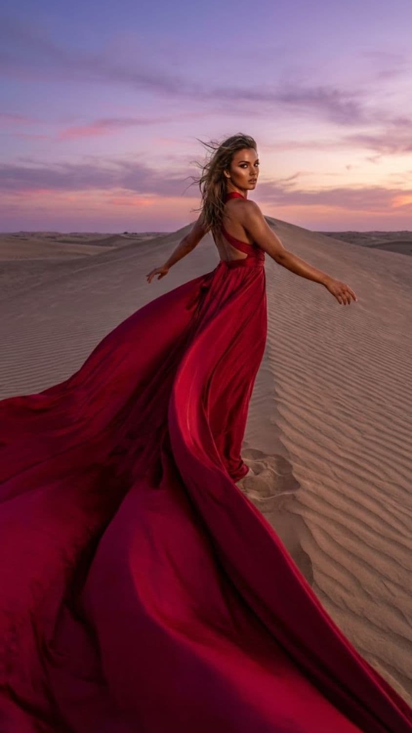 AI generated output for Desert Dune Flowing Silk Couture