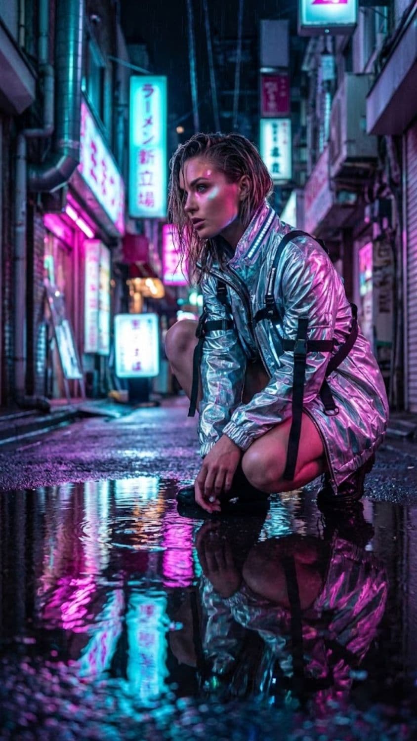 AI generated output for Neon Cyberpunk Alley Reflection